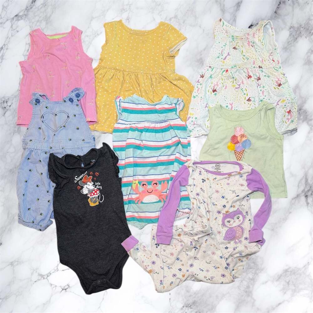18 months Baby Girl Summer Clothing Bundle - Disney, Rompers, Pajamas, Dresses